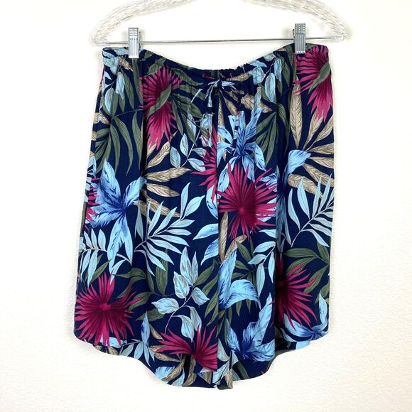Requirements Women's Shorts Size L Navy Purple Tropical Elastic Waist Comfort - Picture 1 of 5